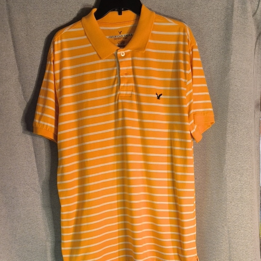 American Eagle Outfitters Yellow Striped Polo Shirt Classic Design
